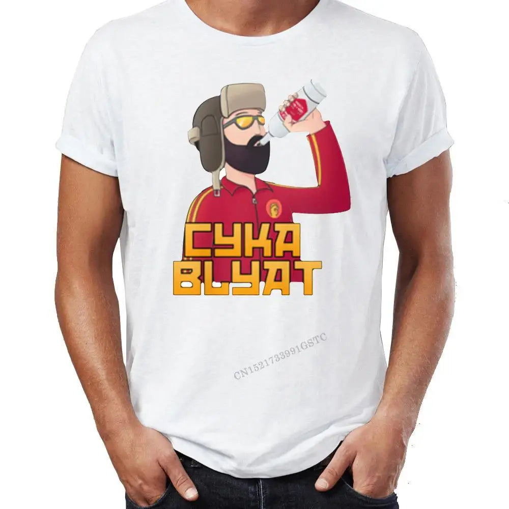 Cyka Blyat T-krekls Funny Funny Russian Drink Vodka Printing Rush B 