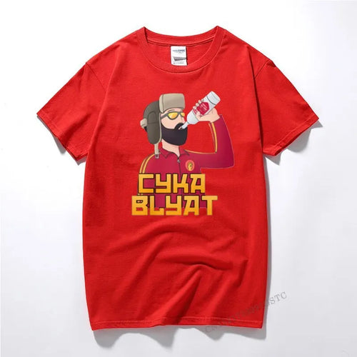 Cyka Blyat T-krekls Funny Funny Russian Drink Vodka Printing Rush B 