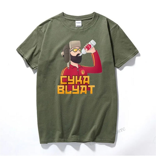 Cyka Blyat T-krekls Funny Funny Russian Drink Vodka Printing Rush B 