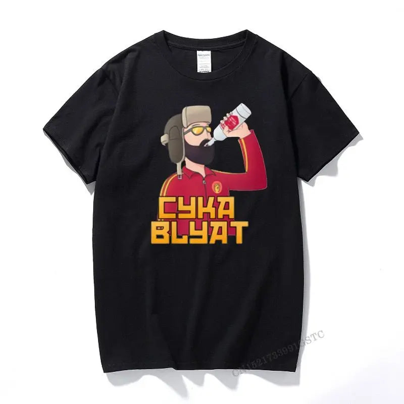 Cyka Blyat T-krekls Funny Funny Russian Drink Vodka Printing Rush B 