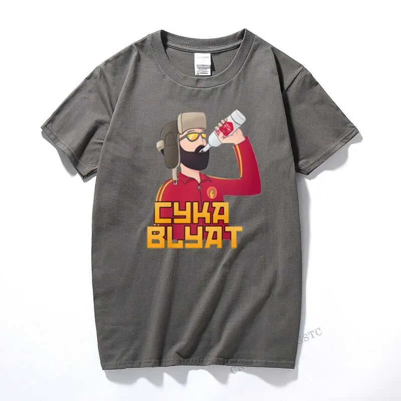 Cyka Blyat T-krekls Funny Funny Russian Drink Vodka Printing Rush B 