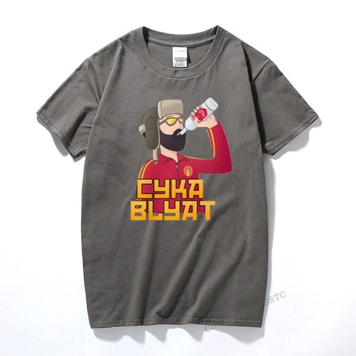 Cyka Blyat T-krekls Funny Funny Russian Drink Vodka Printing Rush B 