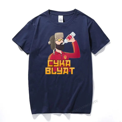 Cyka Blyat T-krekls Funny Funny Russian Drink Vodka Printing Rush B 