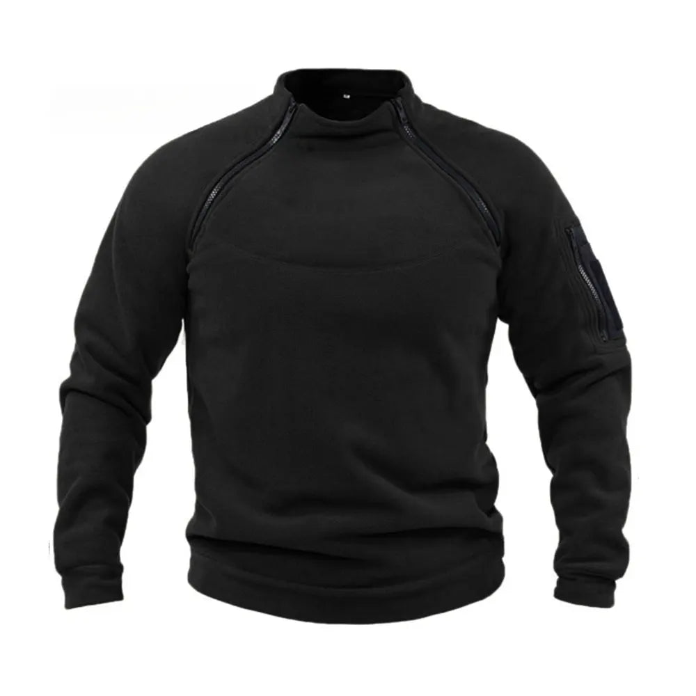 Mens Streetwear Military Sweatshirt Fleece Winter Zipper Pullover