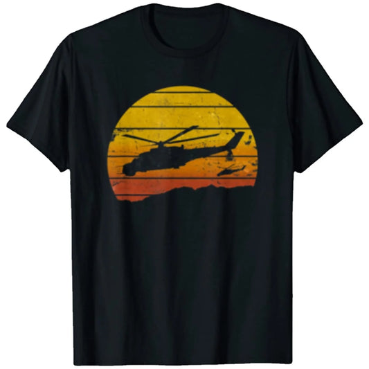 Mi-24 Hind Russian Military Helicopter Sunrise Men T-Shirt Short