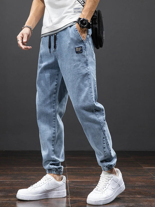 Spring Summer Black Blue Cargo Jeans Men Streetwear Denim Jogger Pants