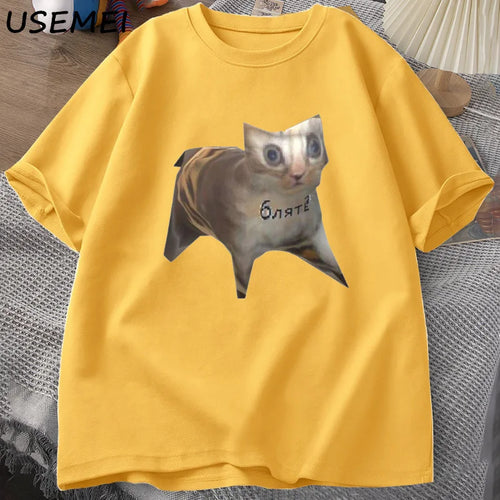 Russian Cat Meme T-krekli Funny Graphic Print Cat T krekls Sievietes Vīrieši 