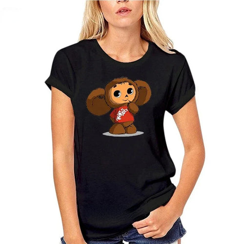 Čeburaška krievu karikatūra Polyester Cute T krekls Retro padomju 