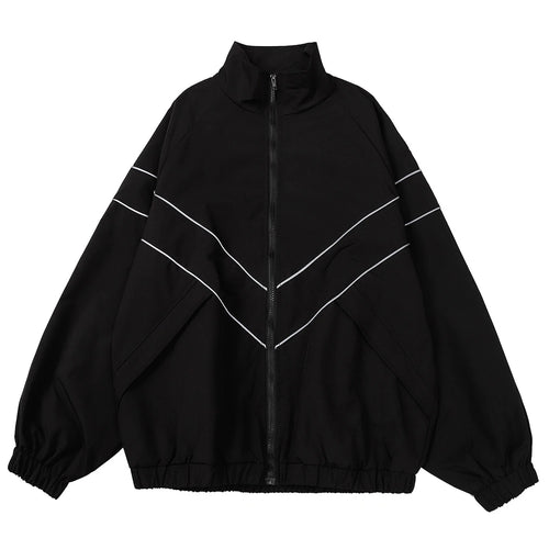 Reflective Striped Jacket 2023 Men Hip Hop Streetwear Coat Zipper Up