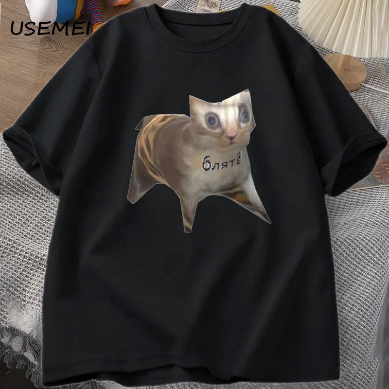 Russian Cat Meme T-krekli Funny Graphic Print Cat T krekls Sievietes Vīrieši 