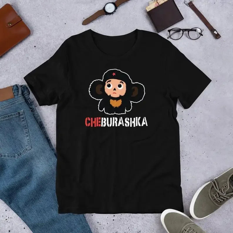 Čeburaška krievu karikatūra Polyester Cute T krekls Retro padomju 